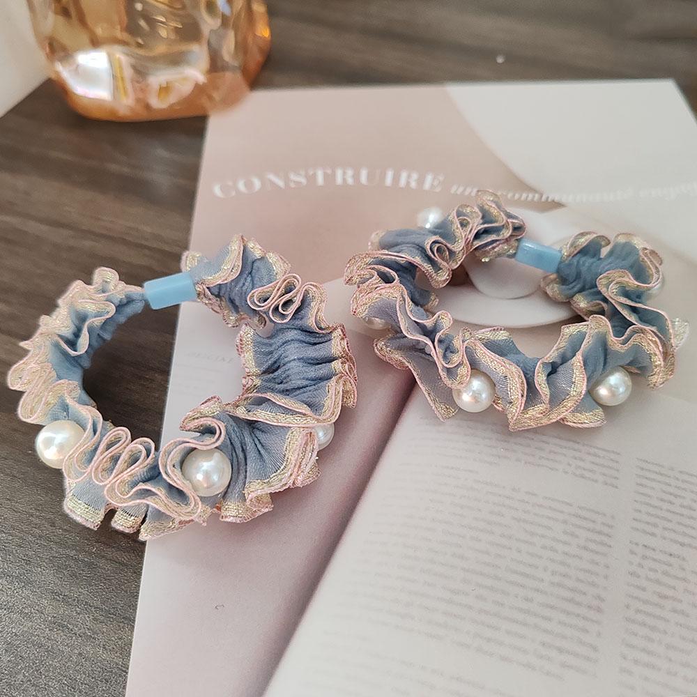 2PC European and American Lace Pearl High Elasticity Hair Ties for Women Girls Ponytail Holder Hair Rings Rope Accessories