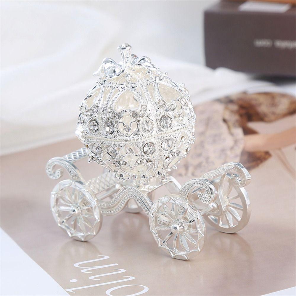 Silver Pumpkin Car Jewelry Box Hand-set  Pumpkin Carriage Creative   Women Girls
