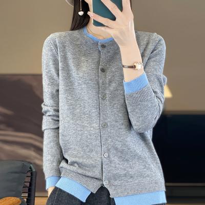 Spring and Autumn Ladies Casual Round Neck Knitted Cardigan