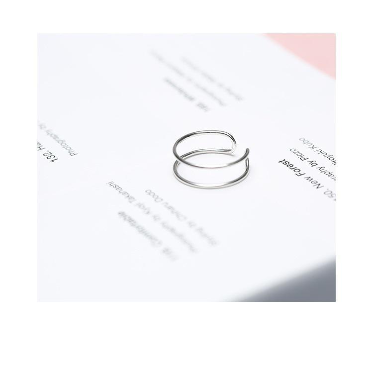 Double-Line Criss-Cross Adjustable Pure Silver Finger Ring for Women