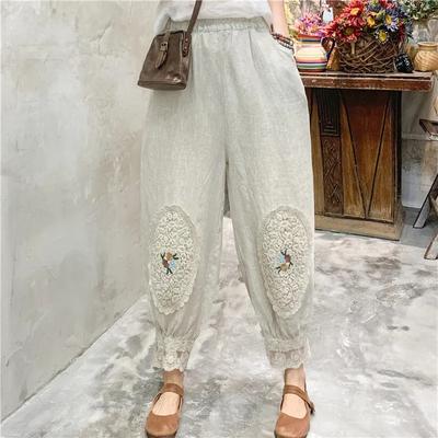 Summer New Retro Cotton and Linen Pants Women's   Nine-point Loose Embroidered Lace Harlan Pants Radish Bloomers