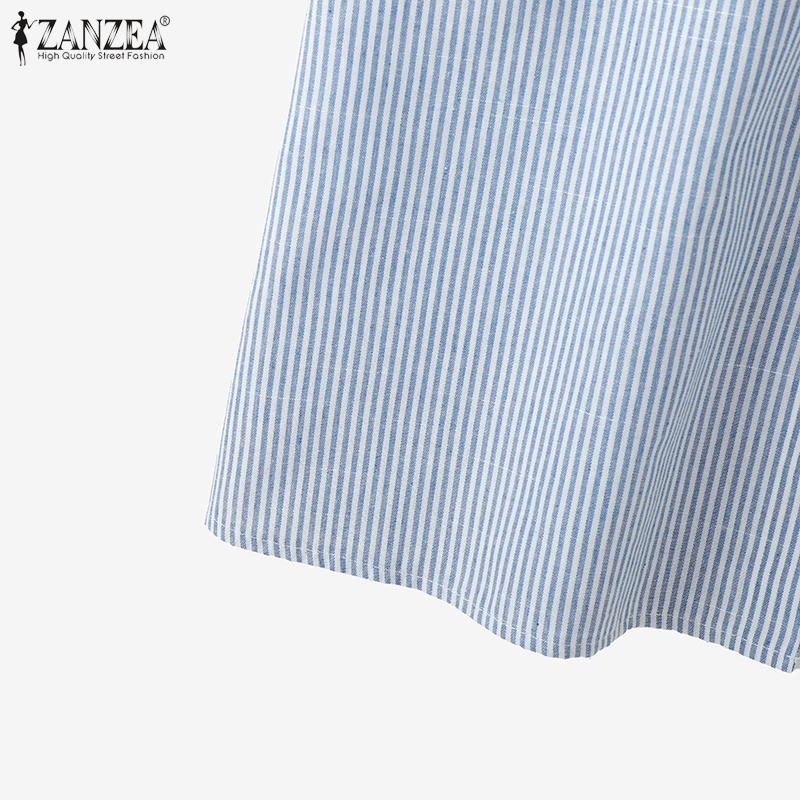 ZANZEA Women Stand Collar Casual Stand Collar Stripe Shirt Dress