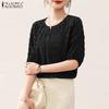 ZANZEA Women's Casual Textured O-neck 3/4 Sleeve Loose Blouse
