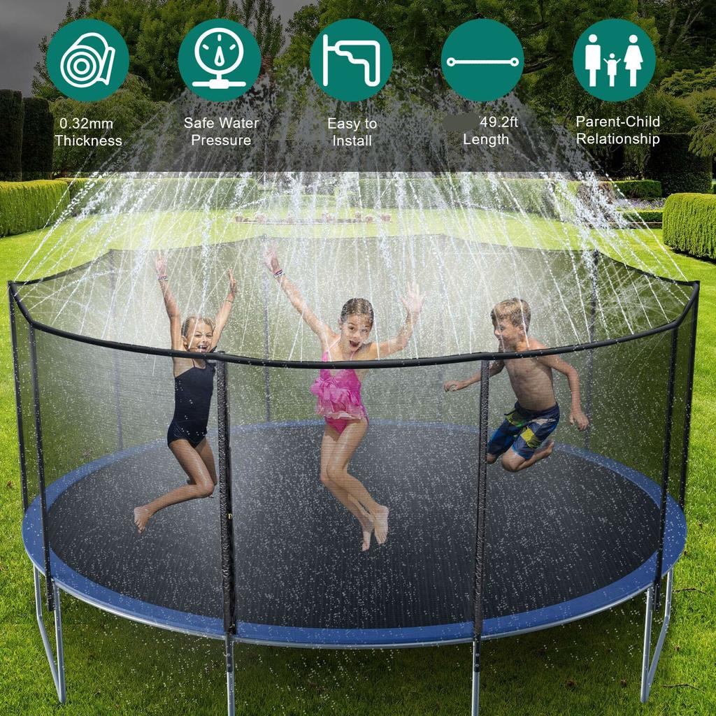 8/10/12/15m Trampoline Sprinkler for Kids Outdoor Water Sprinkler Accessories for Garden Jump Water Play Trampoline Shower Summer Game Orange/Blue