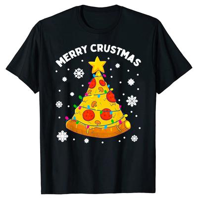 Funny Merry Crustmas Pizza Tree Xmas Graphic Tshirts Tshirt Men Womens Fashion Casual Oversized 100 Cotton T Shirt