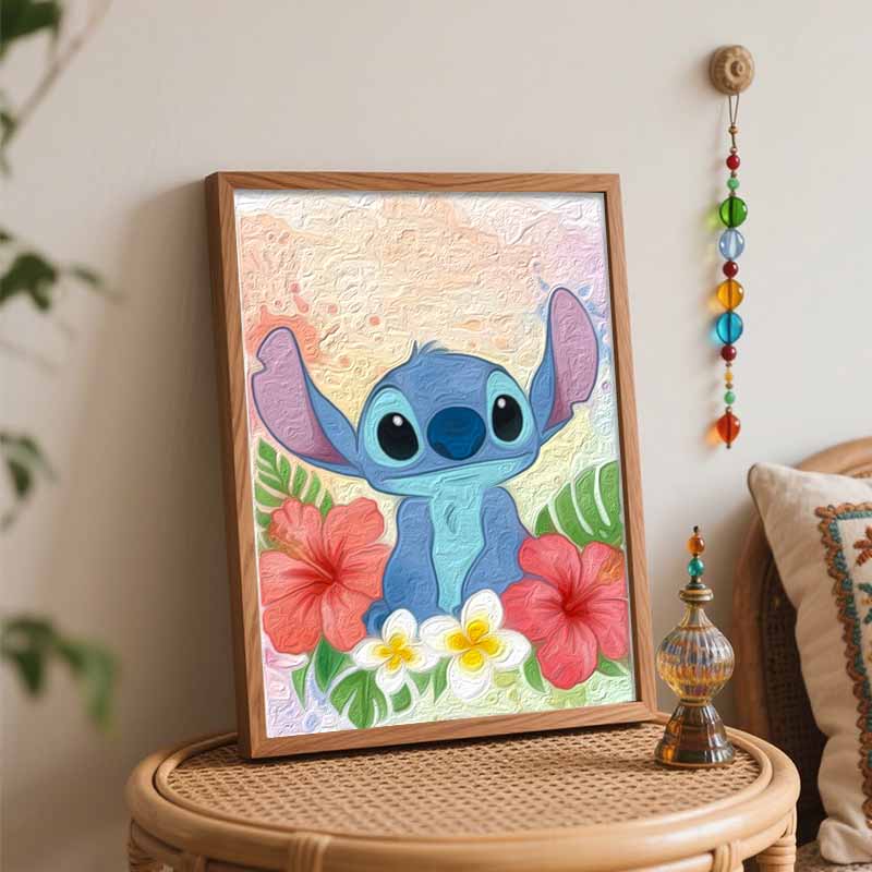 Disney Stitch Watercolor Floral Digital Oil Painting Hand Painting Kit Diy Home Decoration