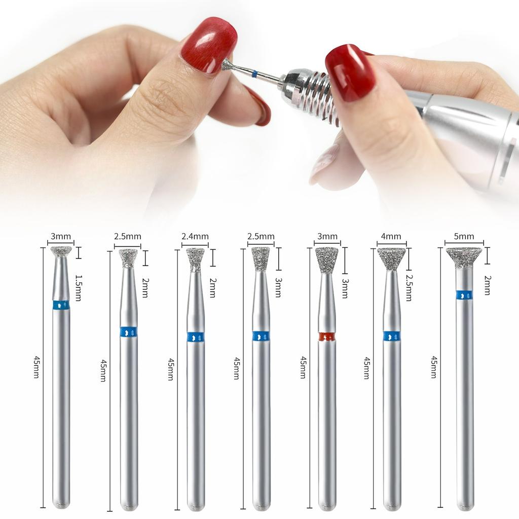 7pcs Professional Safety Diamond Nail Drill Bit Set, Carbide Cuticle Bits For Electric Manicure And Pedicure, 7 Pieces