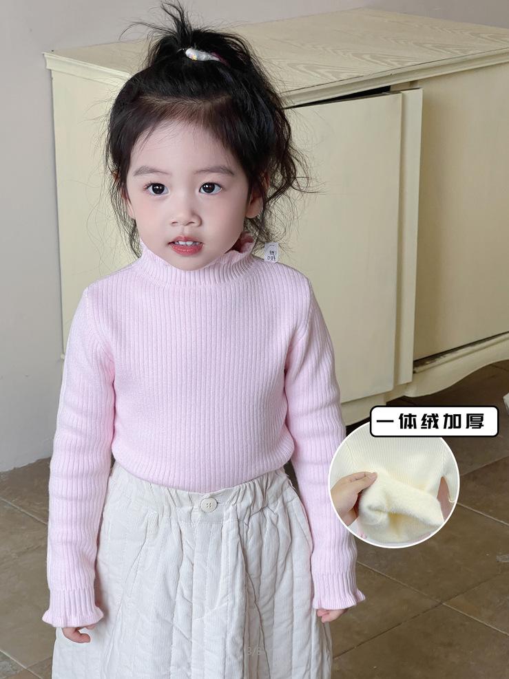 Kids Thickened One Piece Fleece Half Turtleneck Knit Sweater Anti Pilling Warm Base Layer Stylish Inner Wear Children Clothing