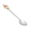 Stainless Steel Coffee Spoon Enamel Floral Handle Mirror Surface Ergonomic Thick Material Dessert Scoop Stirring Spoon Kitchen