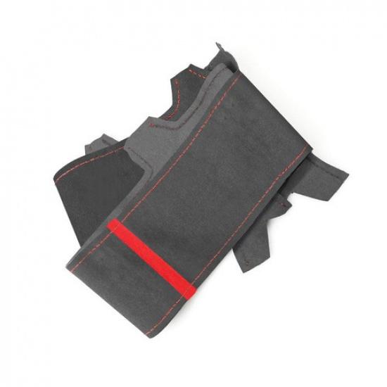 Black+Red Steering Wheel Leather Cover For Honda Civic 8th MK8 2005 - 2011 SUEDE