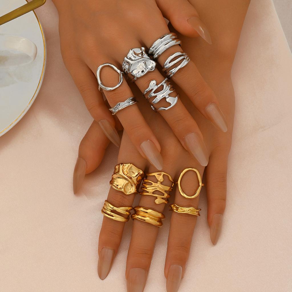 Accessories, niche high-end geometric ring set, women's versatile irregular design open ring