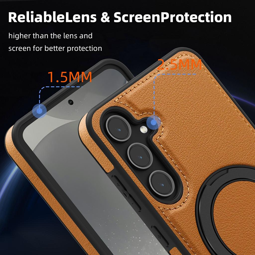 For Samsung Galaxy S25+ Case with Ring Kickstand Magnetic Case PU Leather Back Cover