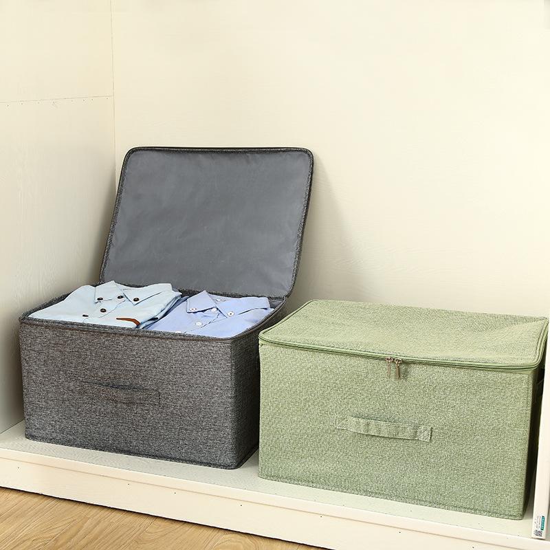 Solid Color Clothes Quilt Storage Box Underwear Sealed Box Cotton Linen Bedding Storage Organizer Wardrobe Tidy Case