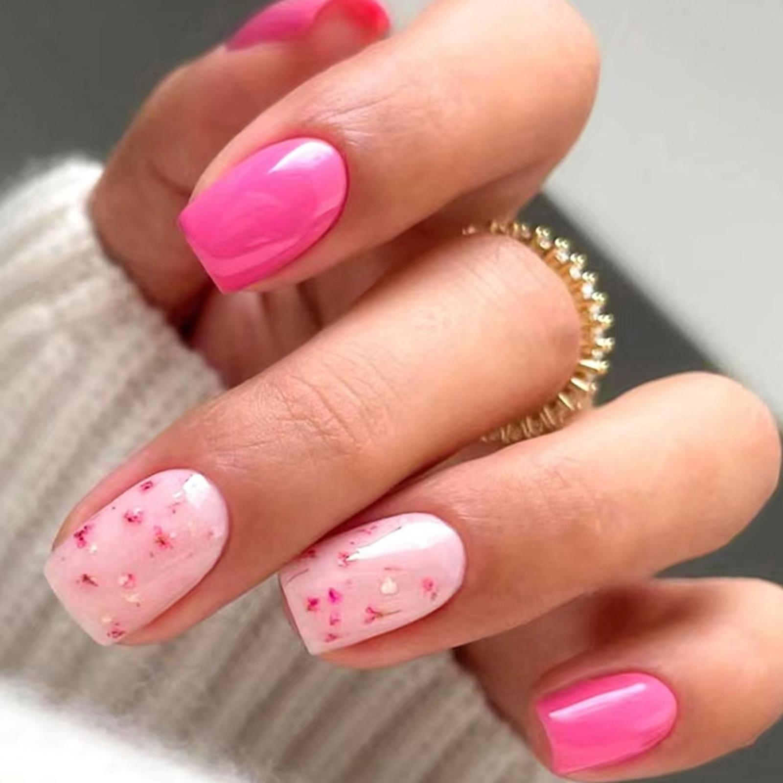 

24 штуки короткие накладные ногти квадратные глянцевые искусственные ногти акриловые полное покрытие накладные ногти дизайн с цветами для женщин