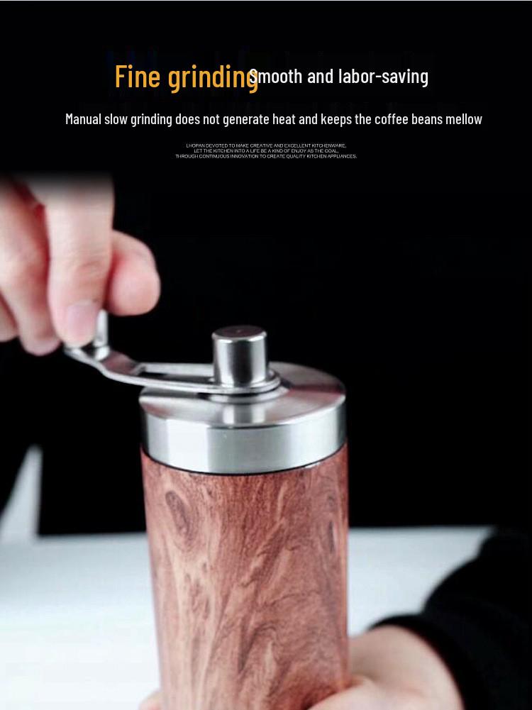 Wood Grain Stainless Steel Hand Coffee Grinder with Handle