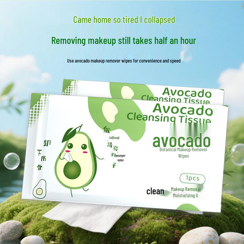 Avocado Essence Makeup Remover Wipes for Easy Facial, Eye, and Lip Cleansing.
