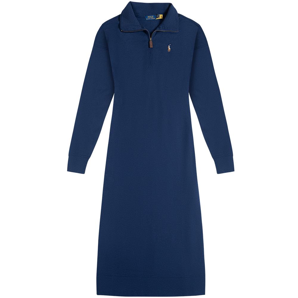 

Платье поло Ralph Lauren FW23 с вышивкой логотипа Pony на молнии, с длинным рукавом, женское, платья, темно-синее 211863163-002 L