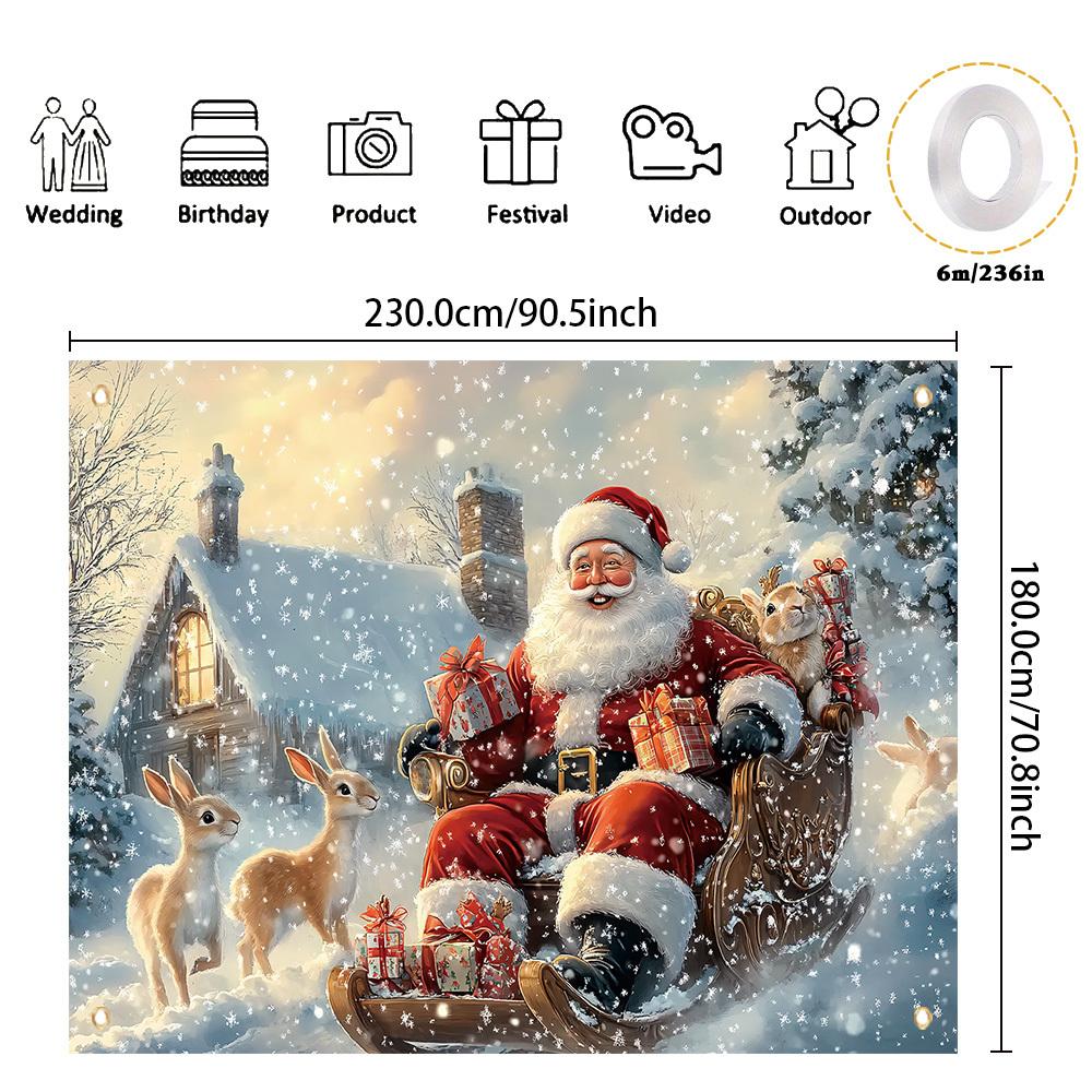 1pc Merry Christmas Party Banner Santa Claus Rabbit Sled Snow Scene Pattern Photography Background Cloth