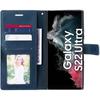 Skyddsskal - BOOLING - för Samsung Galaxy S22 Ultra - Marinblå Lädereffekt - Paket med 2 Härdat Glas