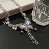 Dazzling Allover Crystal Butterfly Love Charm Necklace Moving Fringe Detailing Clavicle Chain Adjustable Neckchain