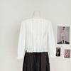 Womens Linen French Lace Shirt Cold Style Relaxed Fit Convertible Top Solid Color Long Sleeve Round Neck Office