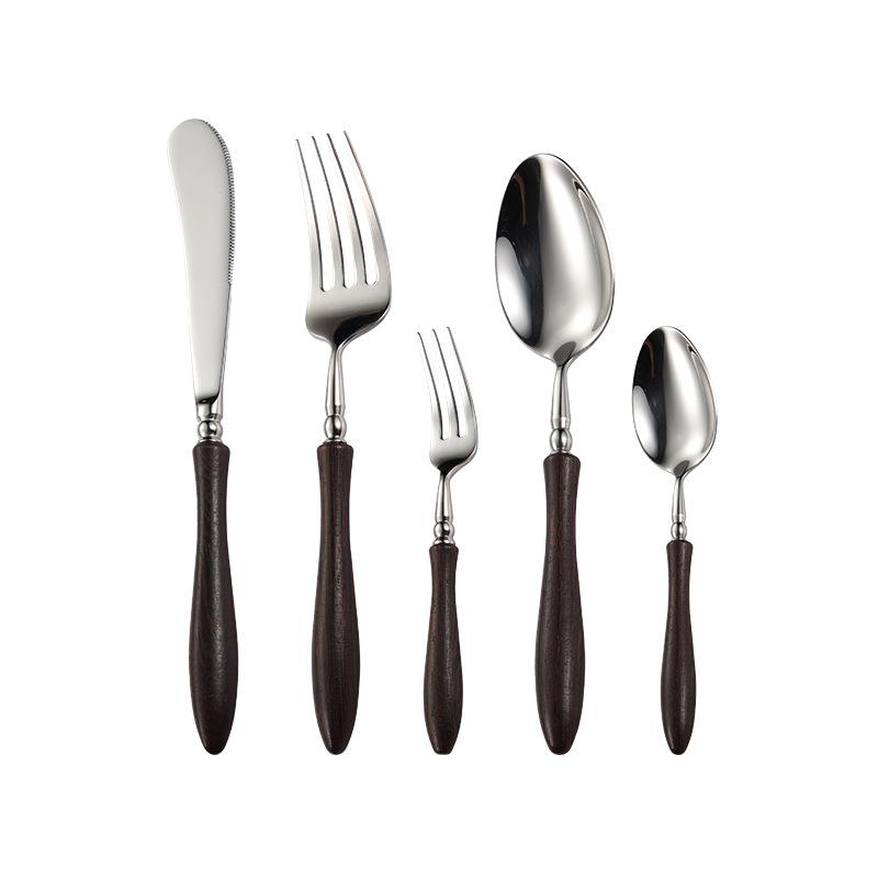 304 Stainless Steel Chicken Wing Wooden Handle Knife, Fork and Spoon Western Tableware Multi-specification Insert Handle Heavy Household Steak Knife