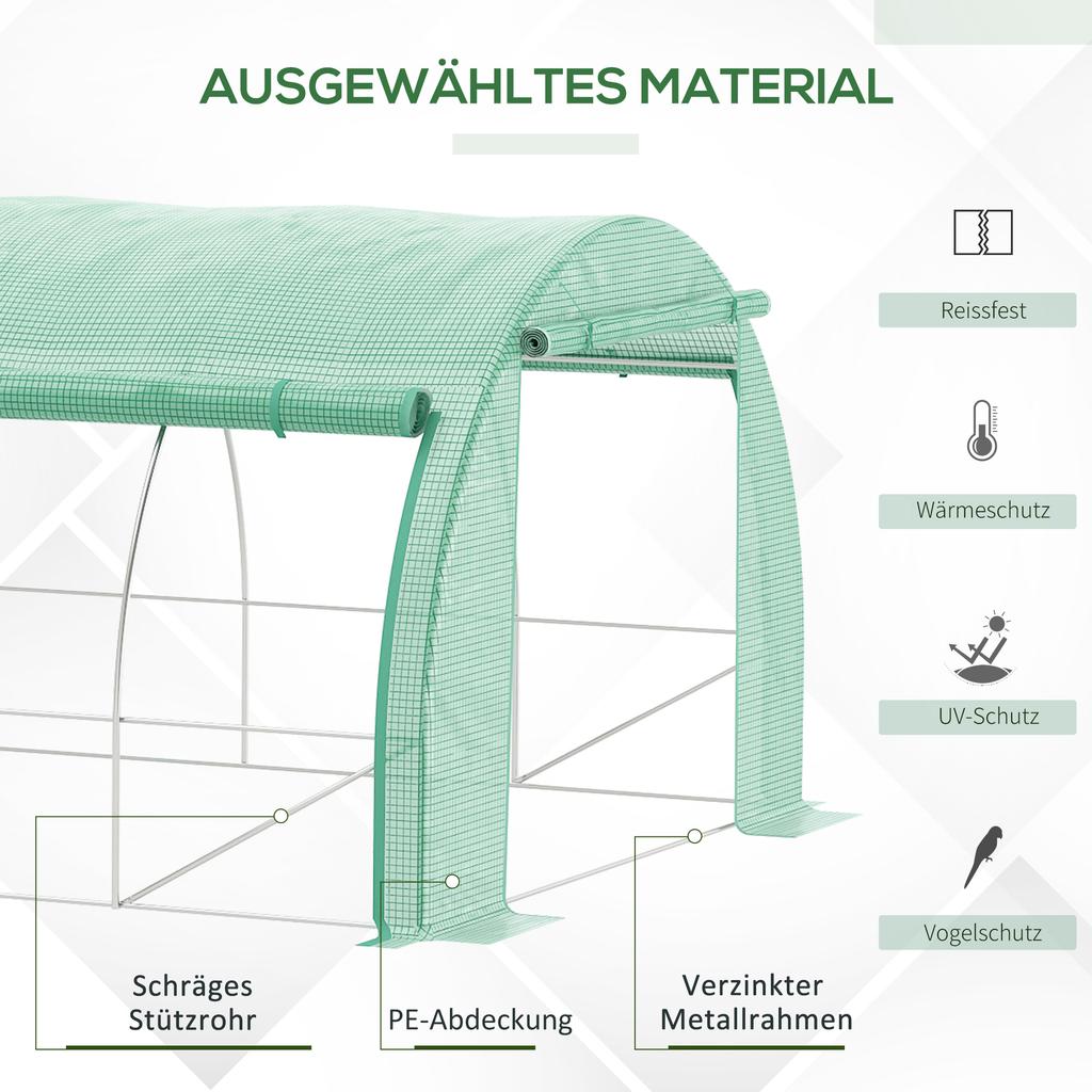 Polytunnel Greenhouse Walk-in Grow House Tent with Roll-up Sidewalls, Zipped Door and 8 Windows, 4x3x2m Green