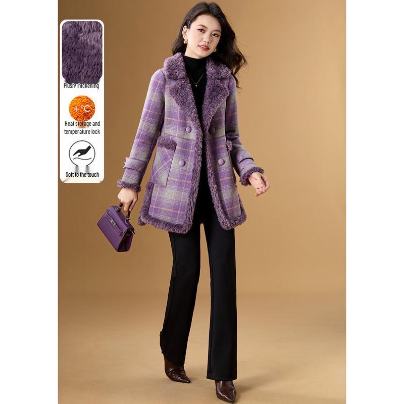 

Meilan Ni Lamb Wool Plaid Reversible Coat M