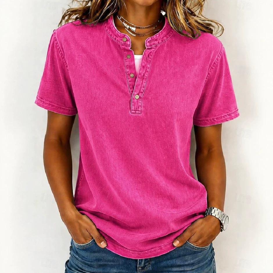 Europe and the United States for summer new women's tops casual versatile retro short-sleeved loose v-neck T-shirt