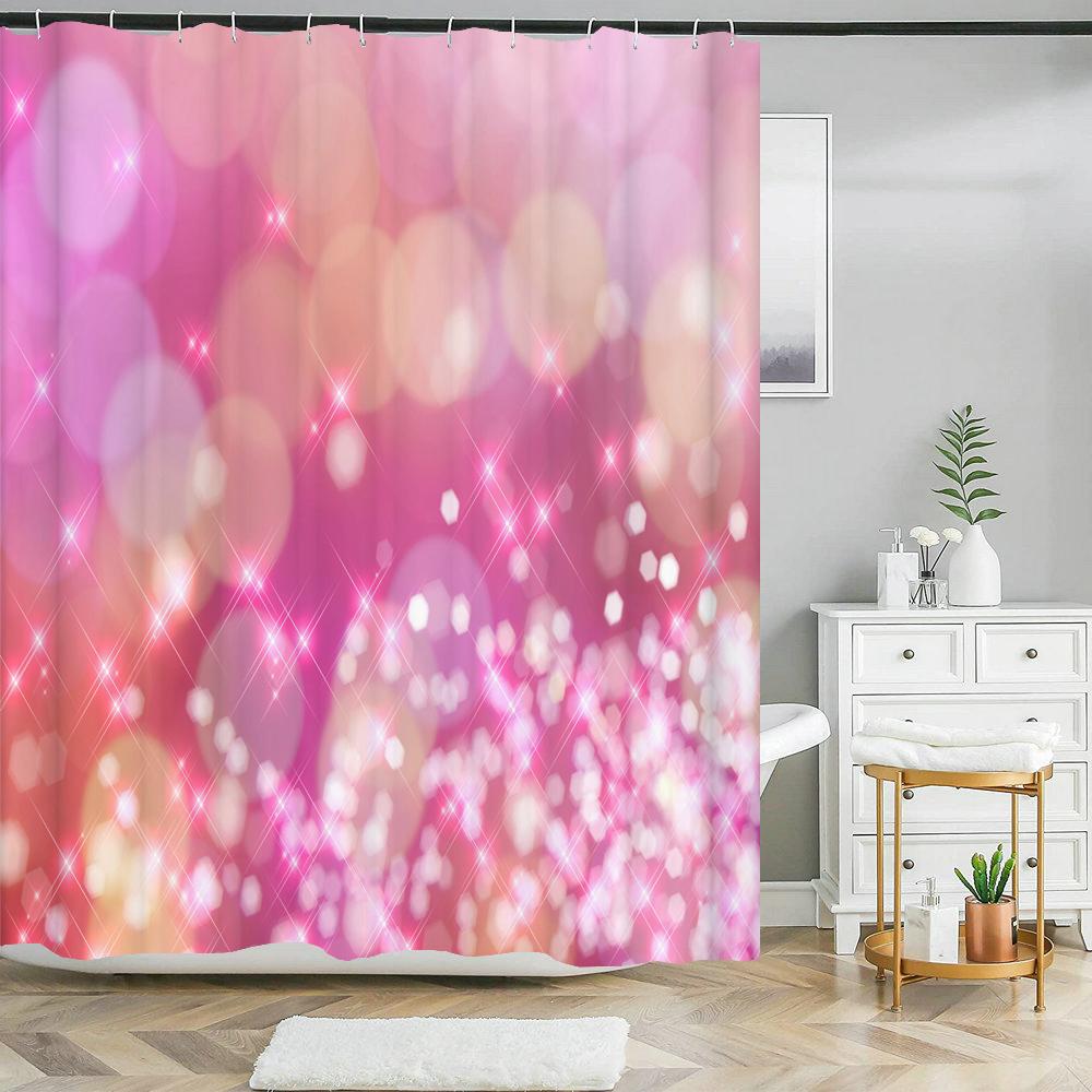 Colorful Rainbow Stripes Printed Shower Curtain Sparkling Diamond Bathroom Curtain With Hook Waterproof Polyester Bath Screen
