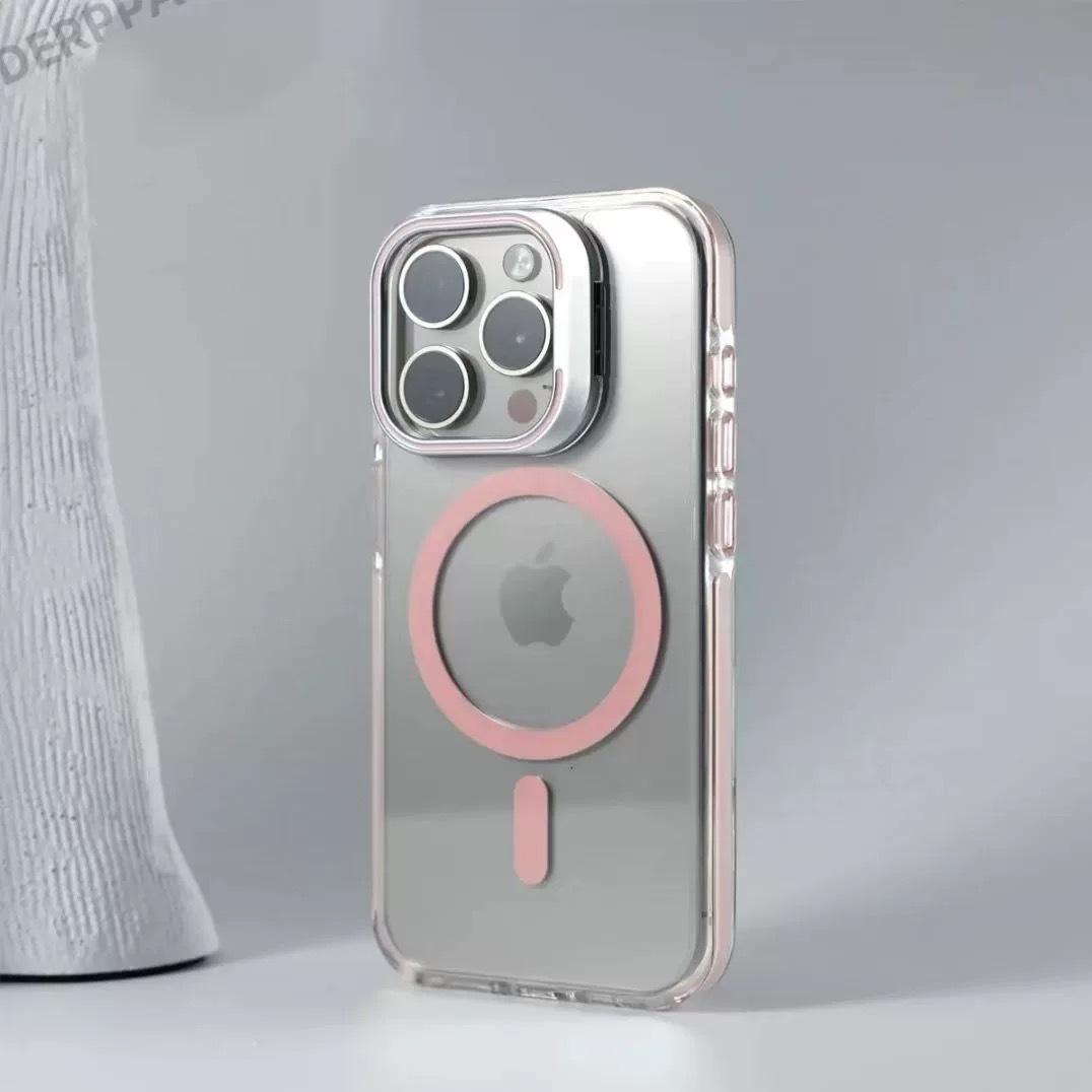 

Applicable To IPhone17promax High transparency Creative Lens Holder Mobile Phone Case Apple 16 Magnetic Suction Anti Fall Protection Case iPhone 12 PROMAX