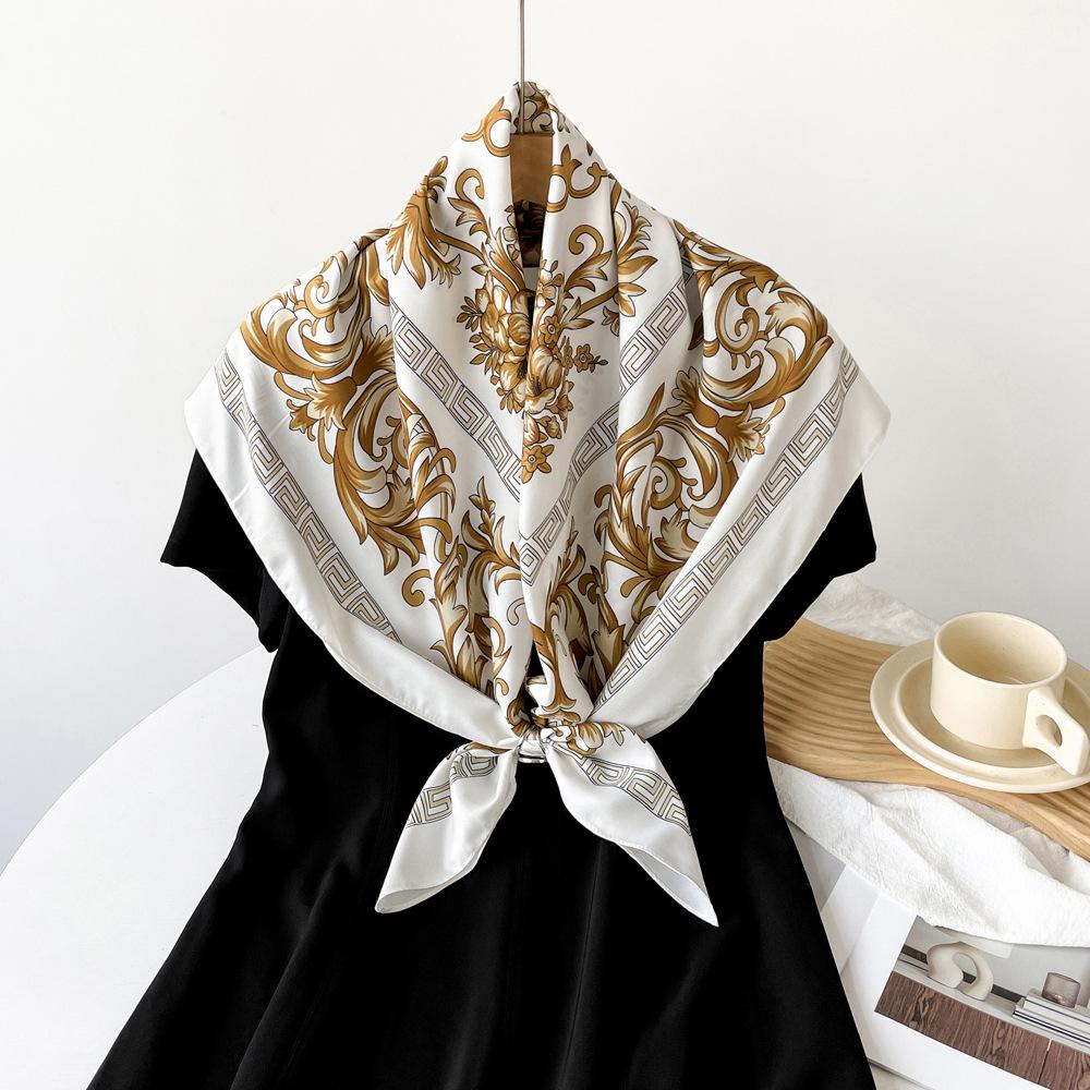 

Квадратный шарф с цветочным узором, ретро-модный и высококачественный шарф для головы, легкая и дышащая мягкая шаль 90*90cm