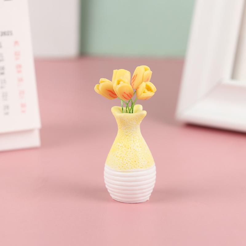 1:12 Dollhouse Miniature Jasmine Hydrangea Flower Green Plant Vase Flowerpot Vase Jar Model Furniture Decoration Accessories