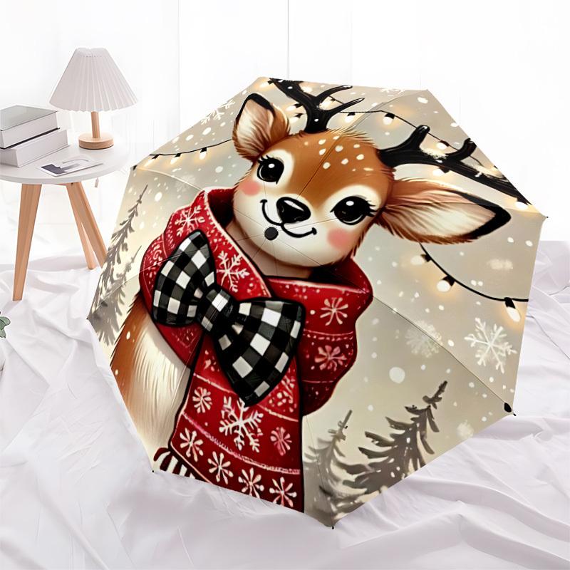 1 Stück Winterhirsch Automatischer Faltregenschirm Kompaktes 8-Rippen-Design, Langlebiger Eisenrahmen für Reisen, Outdoor, a0920091