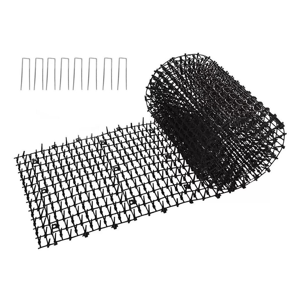 Black 2x4m Plastic Anti-Cat Spike Mat for Balcony and Garden Cat Deterrent.