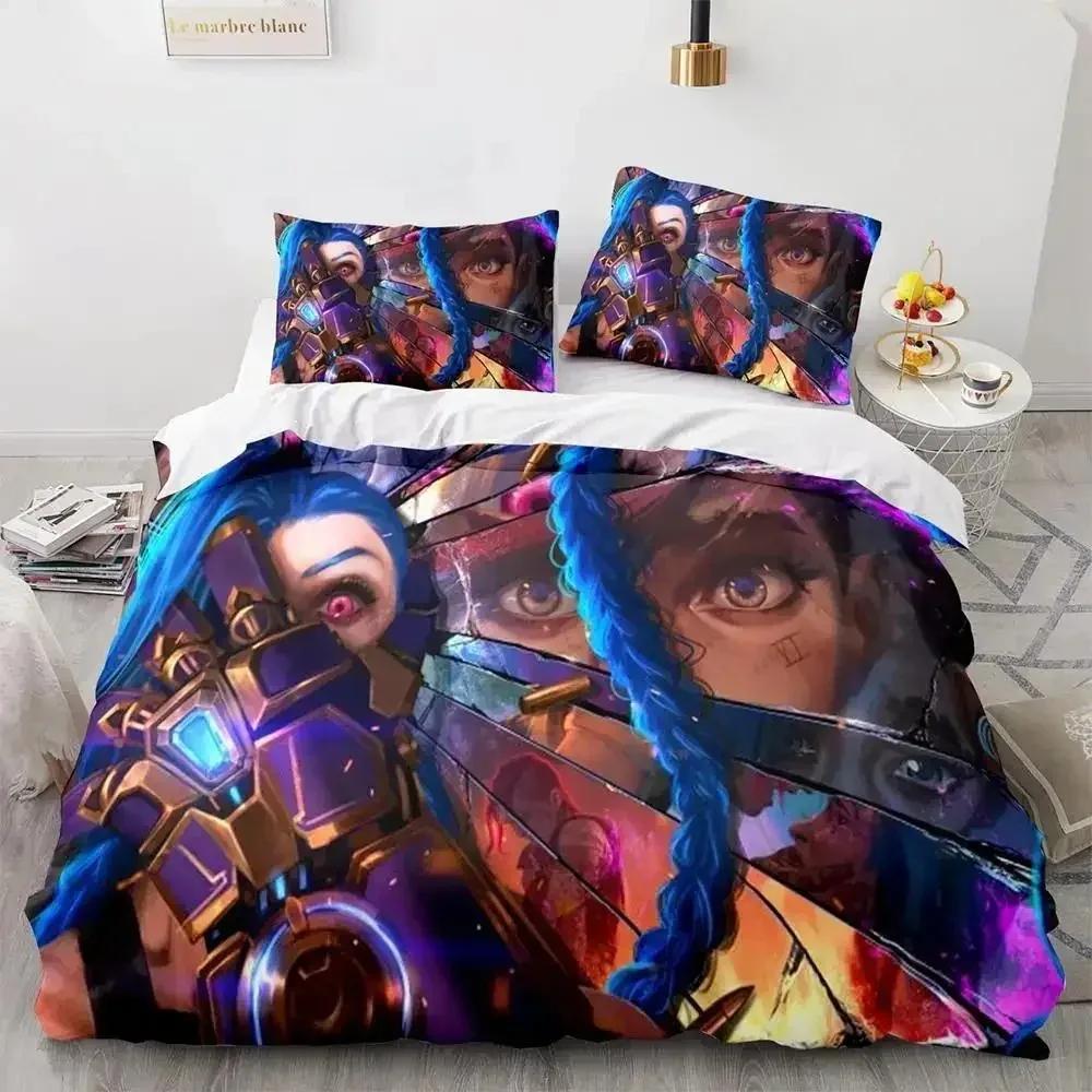 Anime League of Legends Jinx Bettwäsche-Set Einzelbett Twin Full Queen King Size Bettset Erwachsene Kinder Schlafzimmer Bettbezug-Sets Spiel Anime