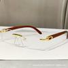 Frameless Trimmed Personalized Sunscreen Sunglasses Catwalk Travel Fashion Versatile Women'S Sunglasses Wood Grain Legs