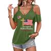 T-shirt décontracté pour femme à manches courtes et épaules dénudées avec imprimé Jour de l'Indépendance, col rond, coupe ample