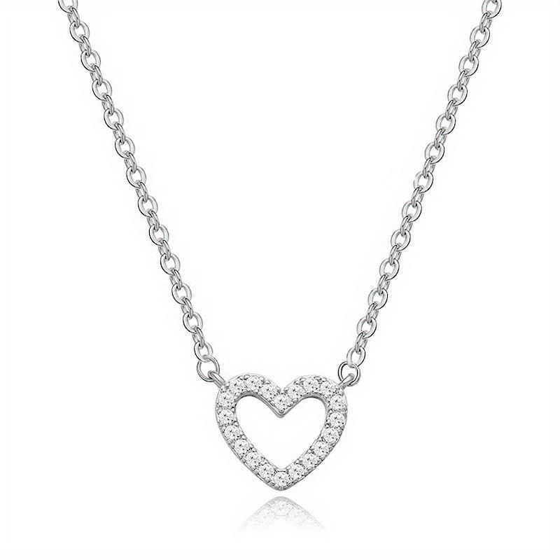 1 шт. Стильный набор ожерелий с полым сердцем и миниатюрным сверкающим цирконом, милое повседневное ожерелье серебряный