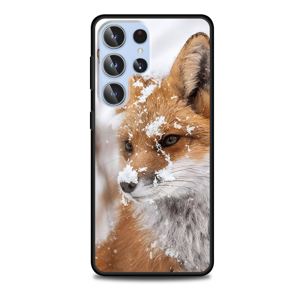 Cute The Fox Animal Case for Samsung Galaxy S23 S21 S20 FE S24 S22 Ultra S10 S10e S9 Plus Soft Black TPU Phone Cover Bumper