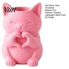 Gifts for Cat Lovers 3D Printed Vase, Cute Smiling with Heart?Hand Gesture Flower Holder, Desktop Decor Animal Shaped Decor, Small Planter