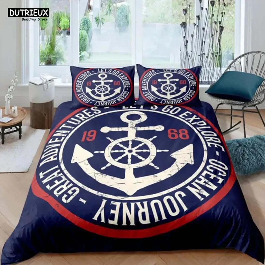 Premium 3D Nautical Anchor Beding Set Bedrom Soft Modern Bedspreads Comefortable Children Kids Soft Duvet Cover Comfortable Quilt Cover And Pilowcase