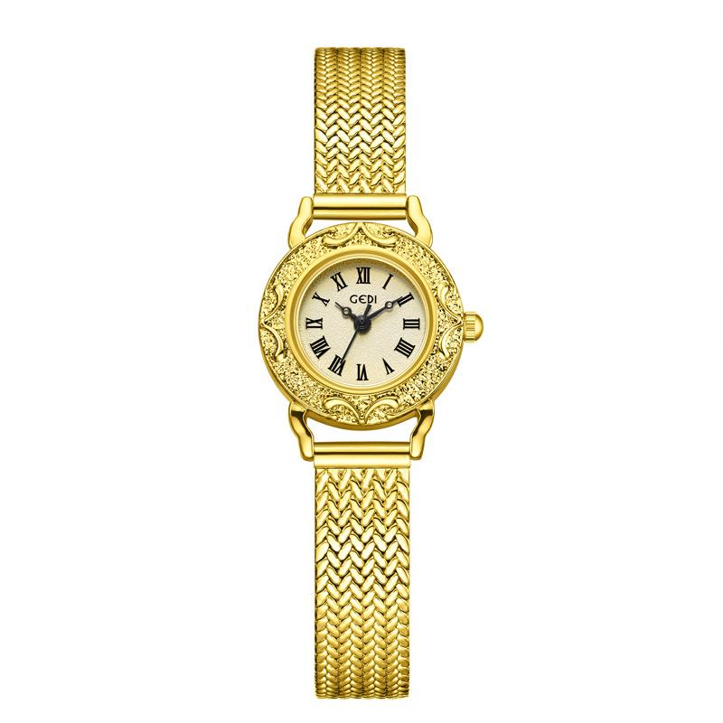 Vintage relief small exquisite niche high-end small gold watch women's wheat ears with quartz watch