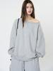 Louvre Spring Korean Athflow One-Shoulder Relaxed Sweatshirt for Women