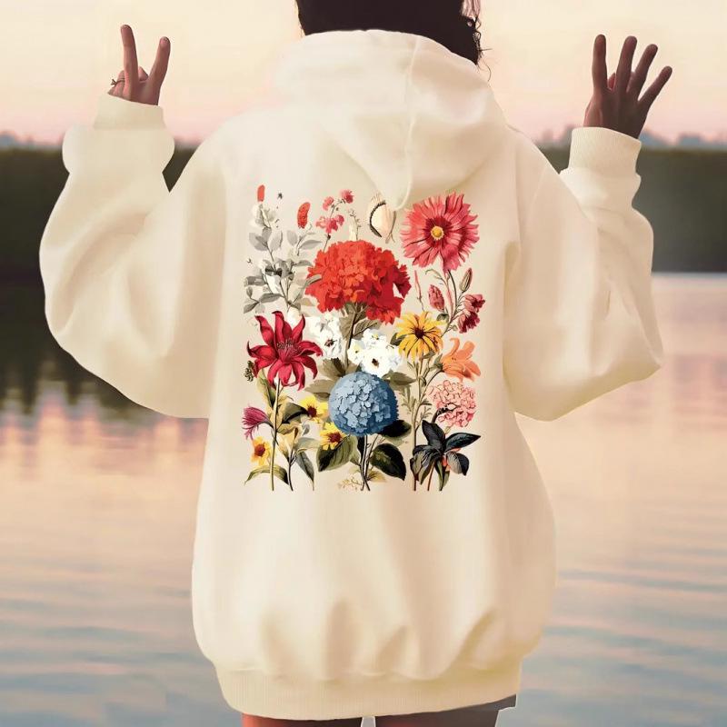Retro Floral Women's Bohemian Plus Size Long Sleeve Hoodie for Spring & Autumn