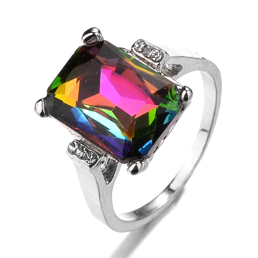 European  American New Style Rhinestone Square Crystal Ring Size 7