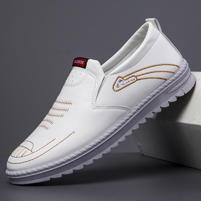 

2025 Кожаная обувь Мужская Деловой кэжуал Весна и Осень Ретро Британский стиль Платье Мягкая подошва Универсальная Низкий верх Кожаная обувь 39 белый