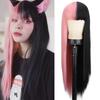 European American Cosplay Halloween Wig Women's Two Tone Yin-yang Hairstyle Bangs Long Straight Hair Synthetic Headband