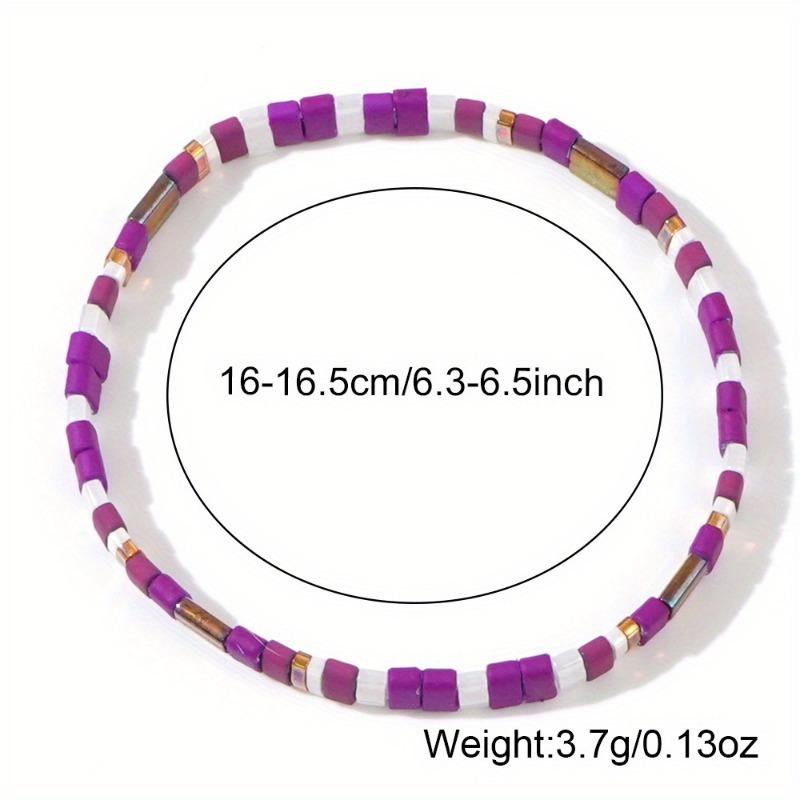 Purple White Boho Seed Bead Bracelet, Handmade Beaded Jewelry for Beach Party Daily Wear