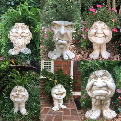 Funny Resin Sculpture In Flower Pot with Funny Expression Garden Supplies